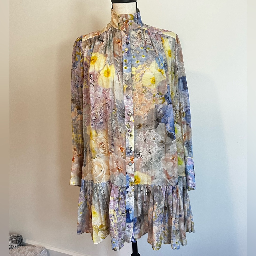 ZIMMERMAN button down mini dress floral long sleeve